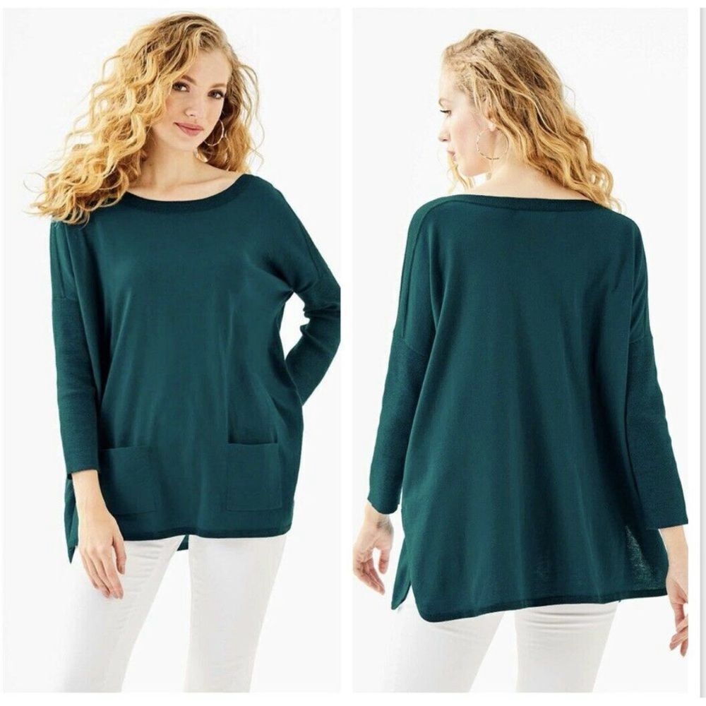 LILLY PULITZER | Cobo Boatneck Teal Sweater Pockets Metallic Women’s Size XXS
